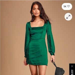 Lulu's Emerald Green Satin Long Sleeve Dress